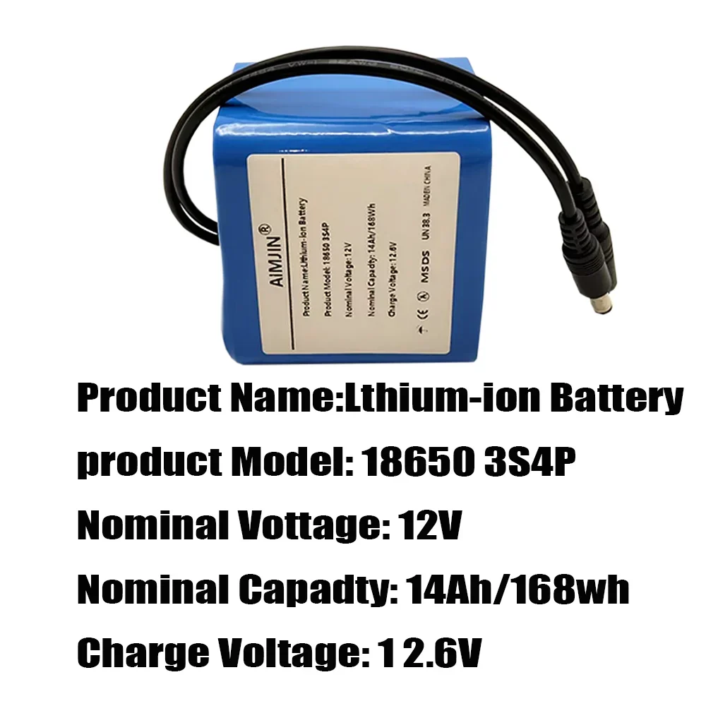 12V 14000mAh 18650 Rechargeable Battery 3S3P 12V with BMS Lithium Battery Protective Panel ,12.6V Charger Electric Scooter