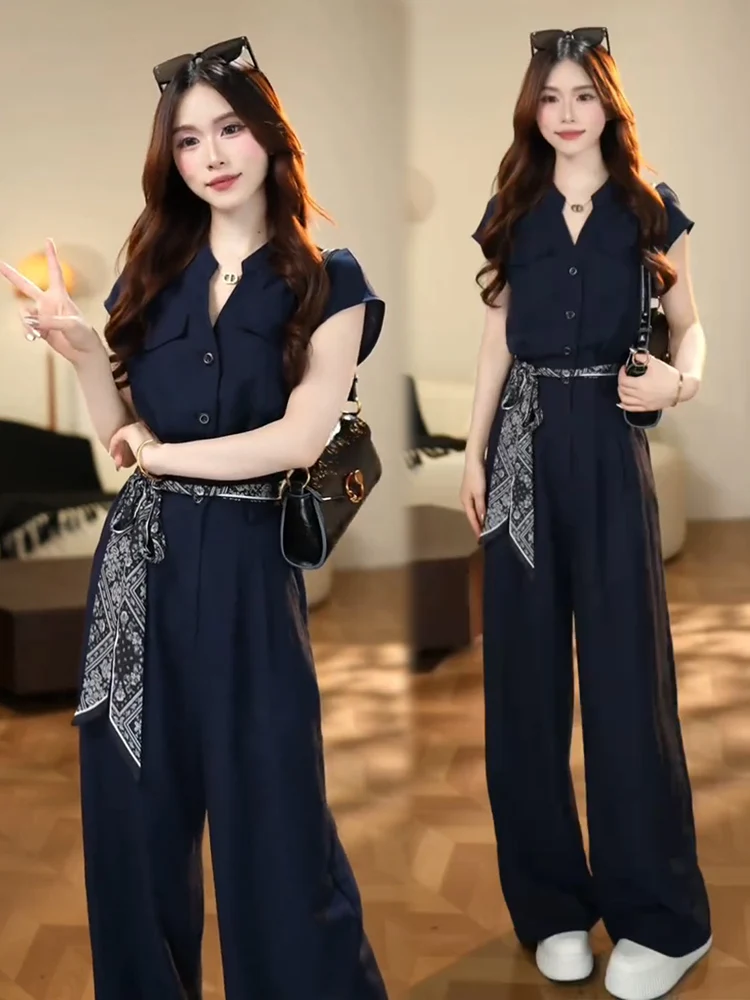 Mono ligero Ele para mujer, novedad de verano, diseño, sensación de gama alta, traje de una pieza adelgazante, informal, con cuello irt y botones...