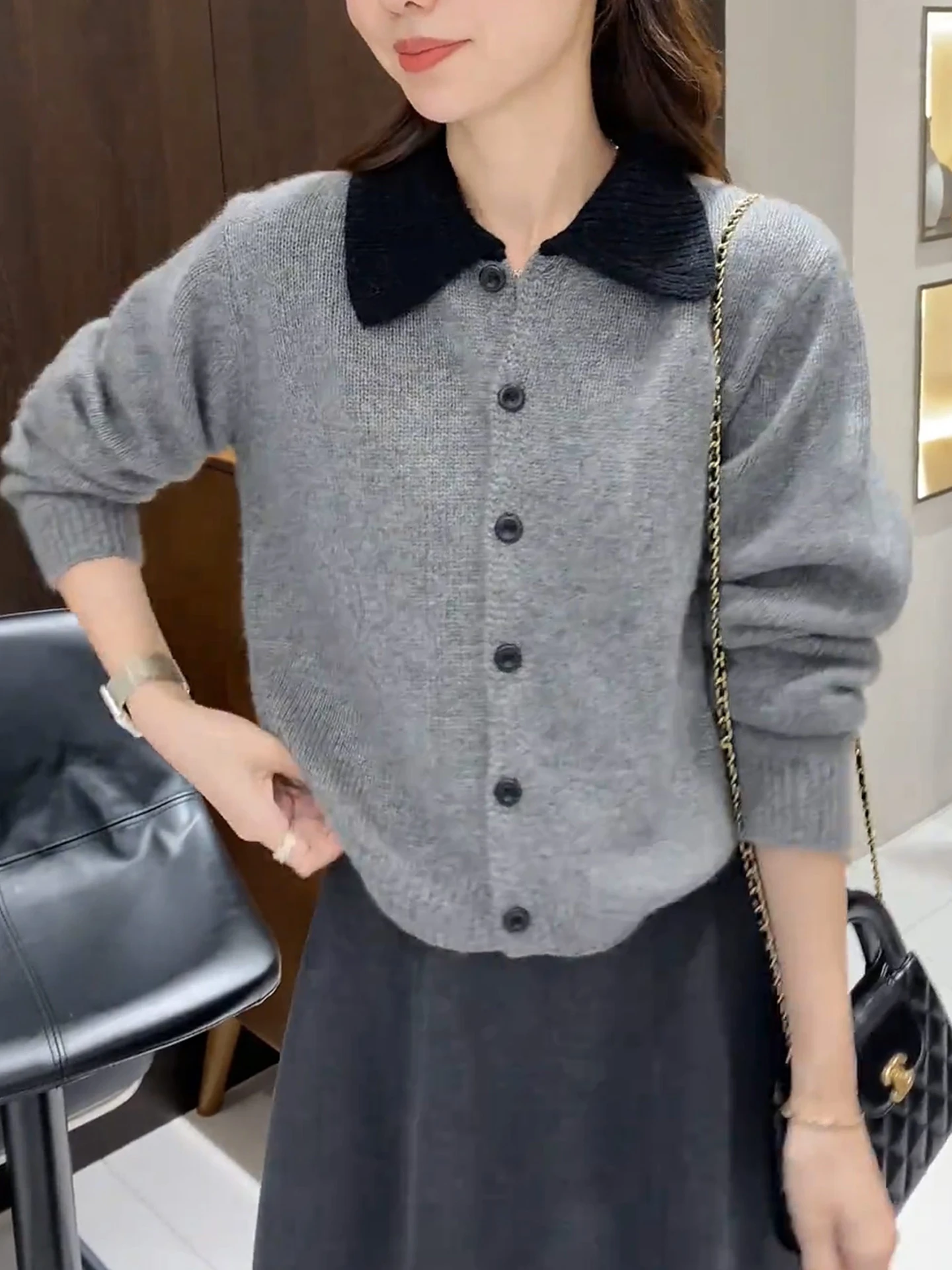 

Fall Season Color Blo Camere Ne Knitwear Korean Sle Long Sve Women's Faion Age Reduction Sweater Collar