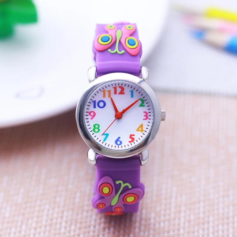 Cartoon Lovely 3D Butterfly Flowers Pretty Watches For Girls Boys Kids bambini studenti Party Christmas Gifts Clock Five Colors