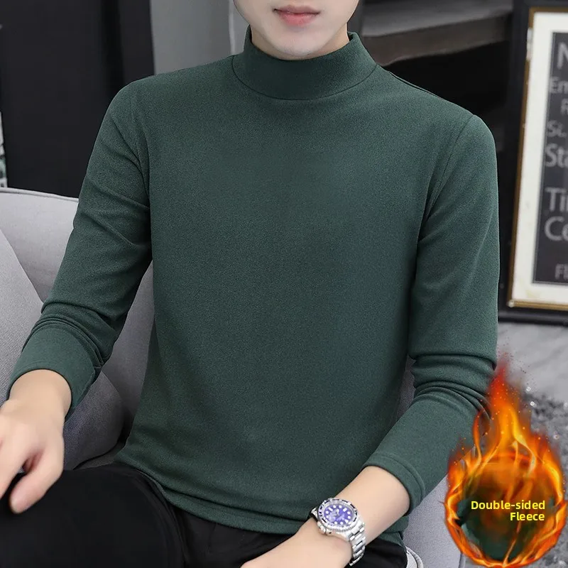 

Men's Long Sve T-irt Autumn Winter Thiened Double-sided Fce Large Size Base irt Pure Color Youth Vitali Sle C...