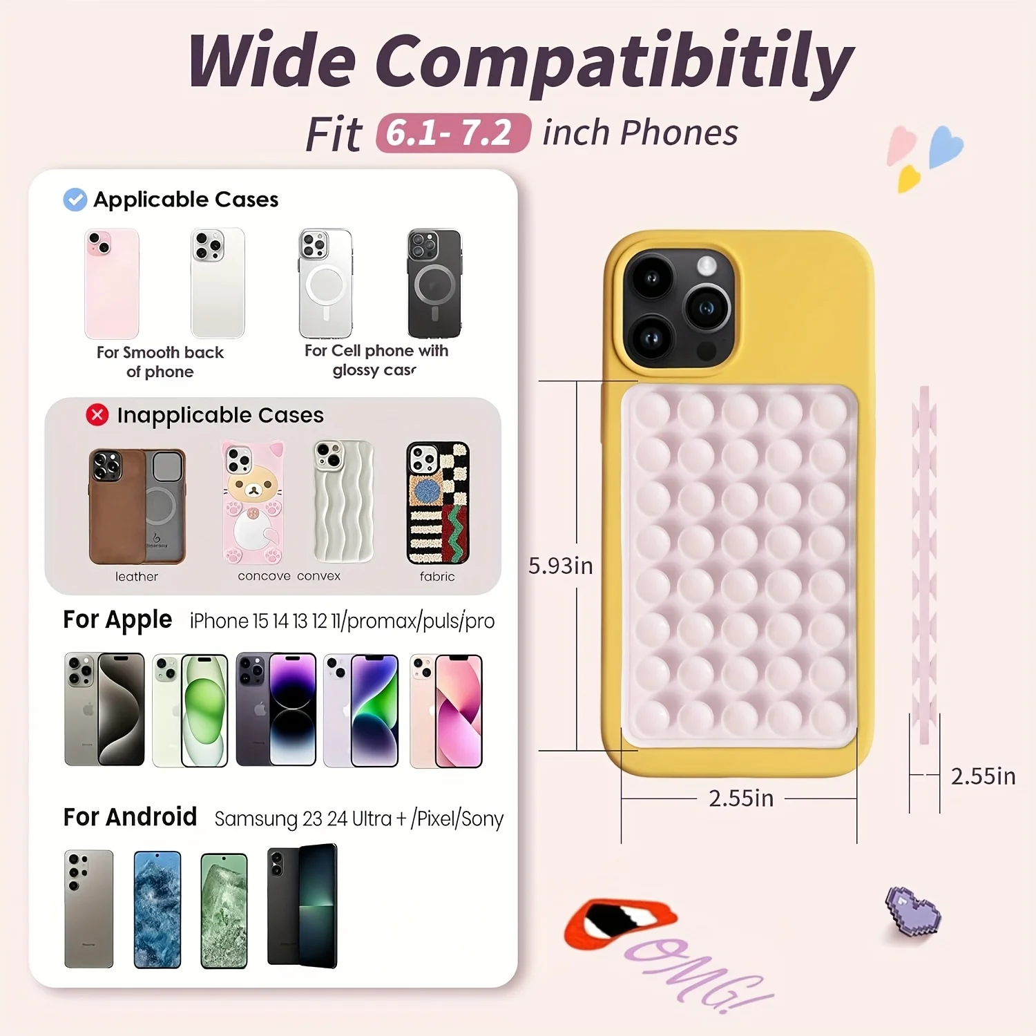 2pcs Double-Sided Silicone Suction Cup Phone Stand for Iphone  Android  Adjustable Angle for Makeup Fitness Yoga Binge-Watching view 2
