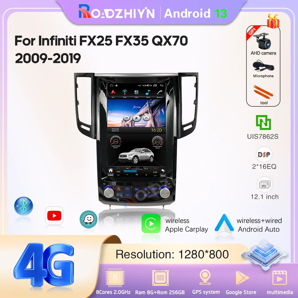 

12.1inch Car Radio Multimedia Video Player For Infiniti FX25 FX35 QX70 2009-2019 GPS navigation Android13 Auto Carplay 4G wifi