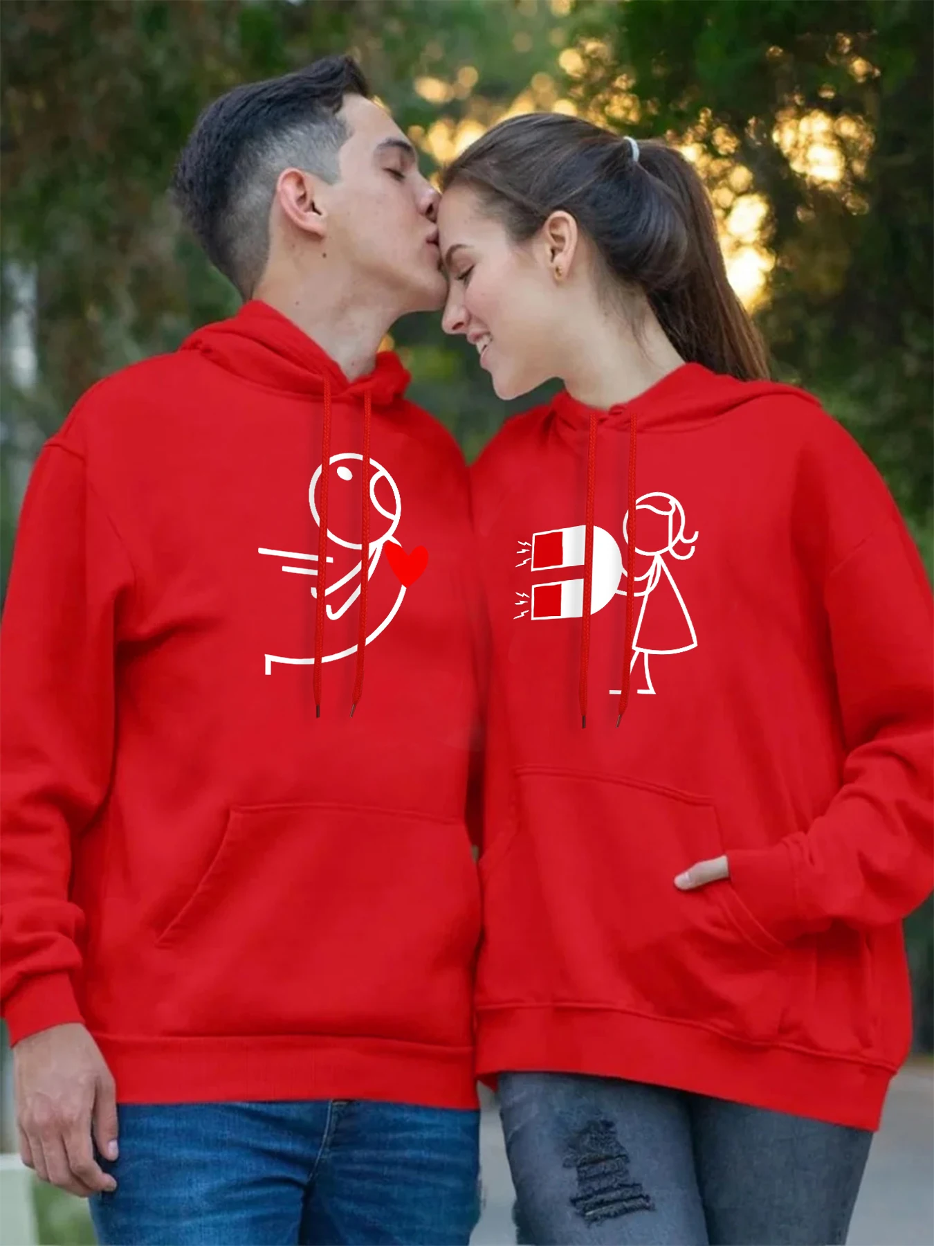 1pc Couple Hoodie Love That Attracts Each Other Print Man Hoodies Comfortable Casual Hoody Loose Warm Sportswear Fleece Pullover