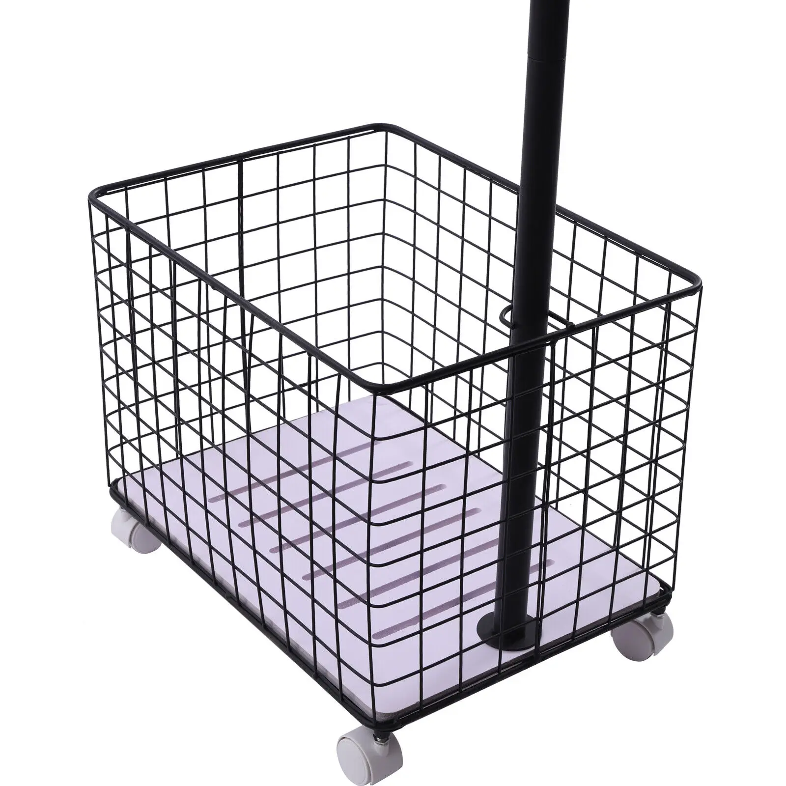 Coat Hat Metal Rack Rolling Wheels Garment Storage Shelf w/ Storage Basket