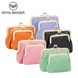 Royal Bagger Mini Coin Purse for Women, Solid Color Credit Card Holder Wallet, Vintage Leather Kiss Lock Storage Bag 1655