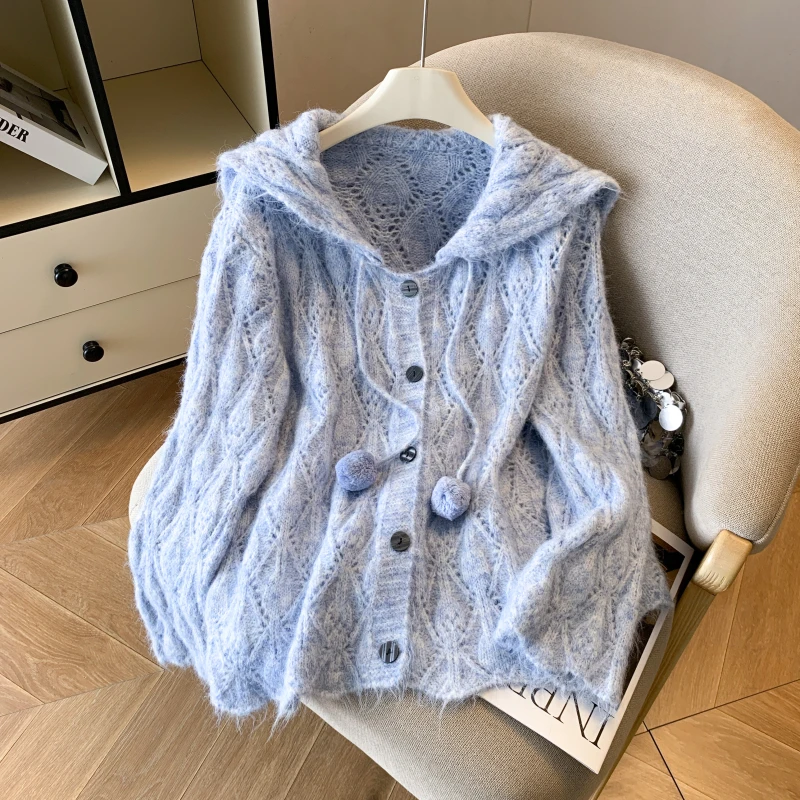 سترة سترة ذات ياقة بحرية لطيفة للنساء، فضفاضة وكسول في الخريف / الشتاء، سترة محبوكة متخصصة #2