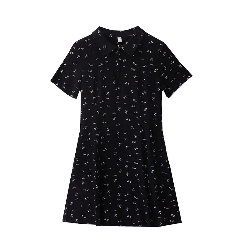 

Women's Korean College Style Small Floral Half-zip Polo Collar Short-sleeved Dresses Lady Summer Age-reducing Slim Short Dress