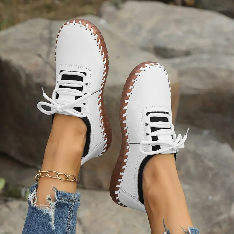 2024 women's spring and autumn new retro solid color light mouth comfortable flat shoes outdoor casual women's sports shoes