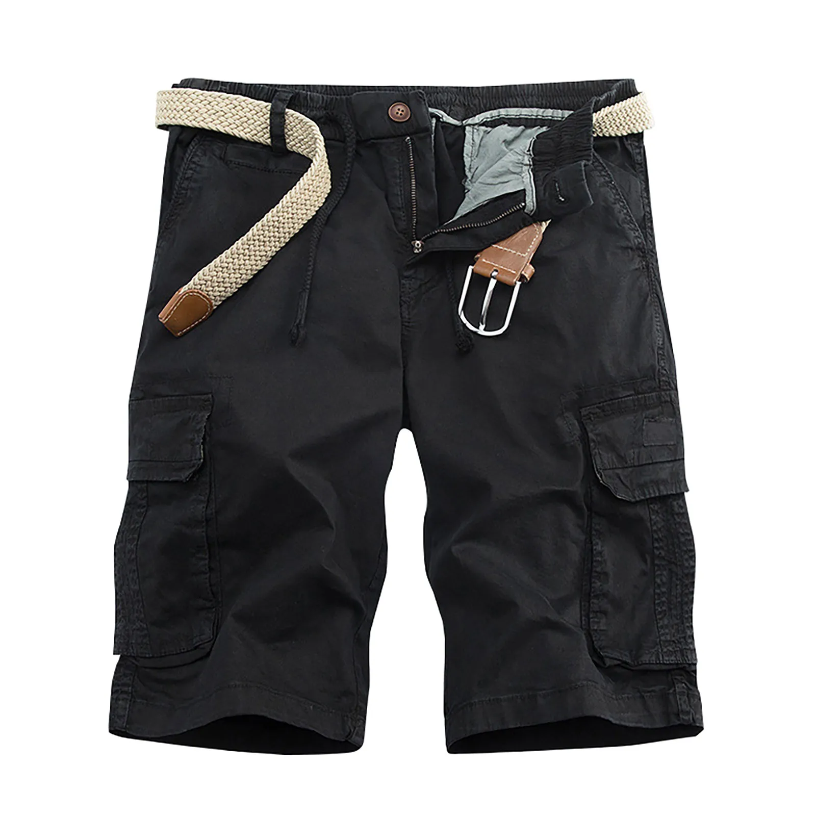 Loose Overalls Mens Summer Pockets Cargo Shorts Men Solid Color Casual Fashion Outdoor Sports Male Workwear Sports Pantalones