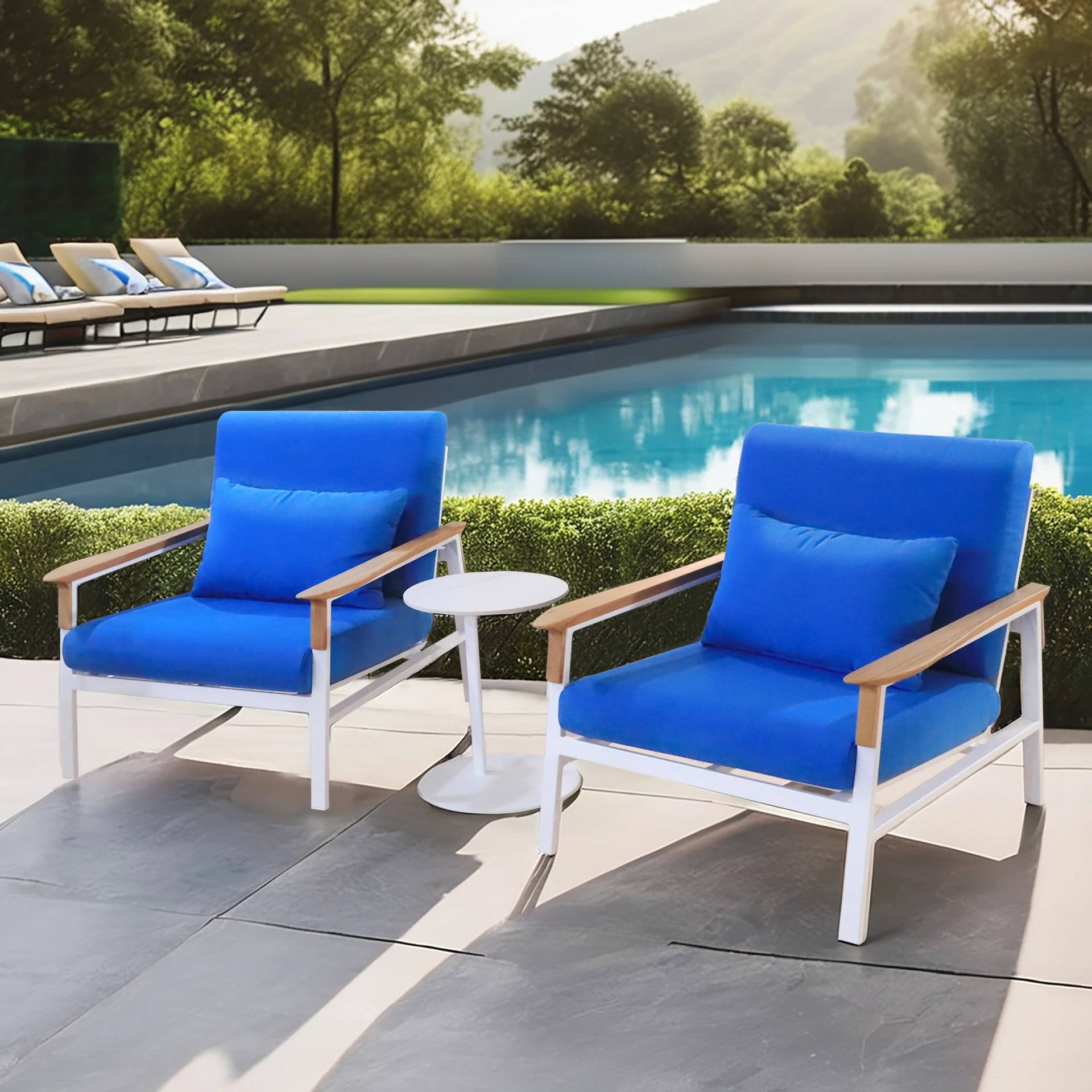 xx-Modern Outdoor Hotel Chair Lounge Aluminum Teak Wood Armrest Single Sofa Waterproof Cushion Garden Resort Balcony Chairs Set