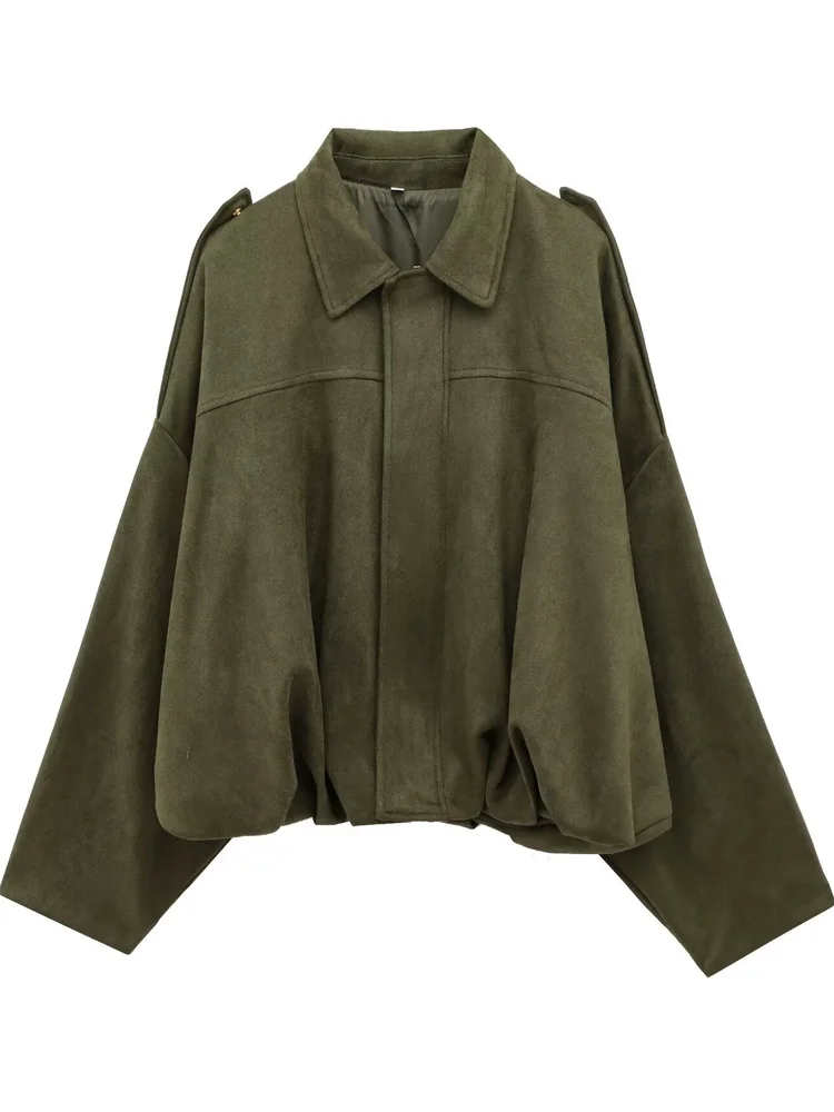 

Casual Loose Pilot Jaet New Arrival Women's ort Outerwear Faux Suede Texture 2025 Summer Polyester Long Sve Zipper Clo...