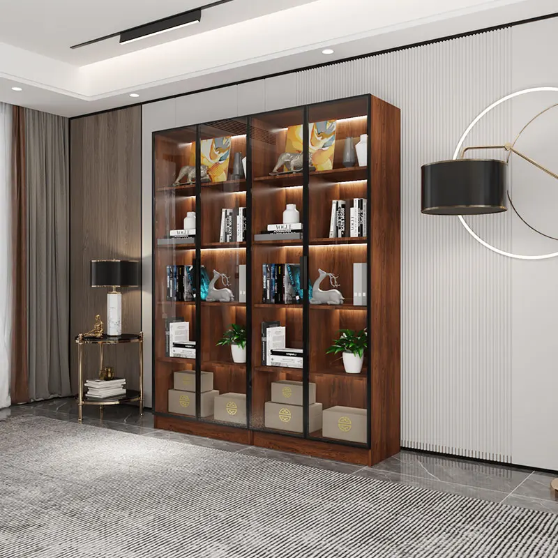 Bookcase Bookshelf Modern Minimalist Floor Entire Wall Locker Shelf with Glass Door