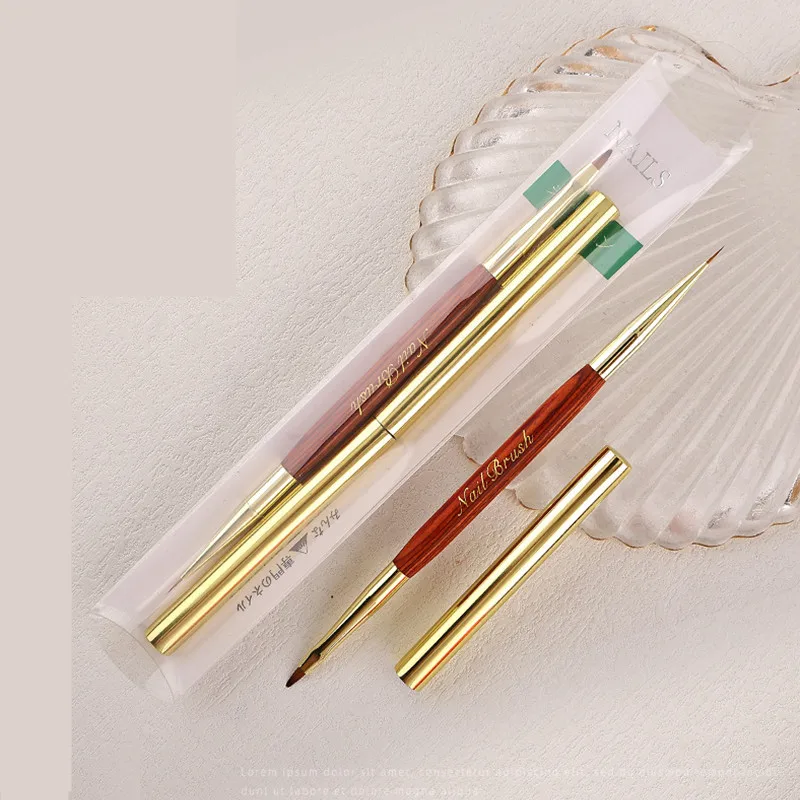 Pincel dorado de doble cabeza para uñas, pincel de dibujo, delineador, pluma de pintura, esmalte de Gel, herramientas de manicura para decoración de uñas de cristal