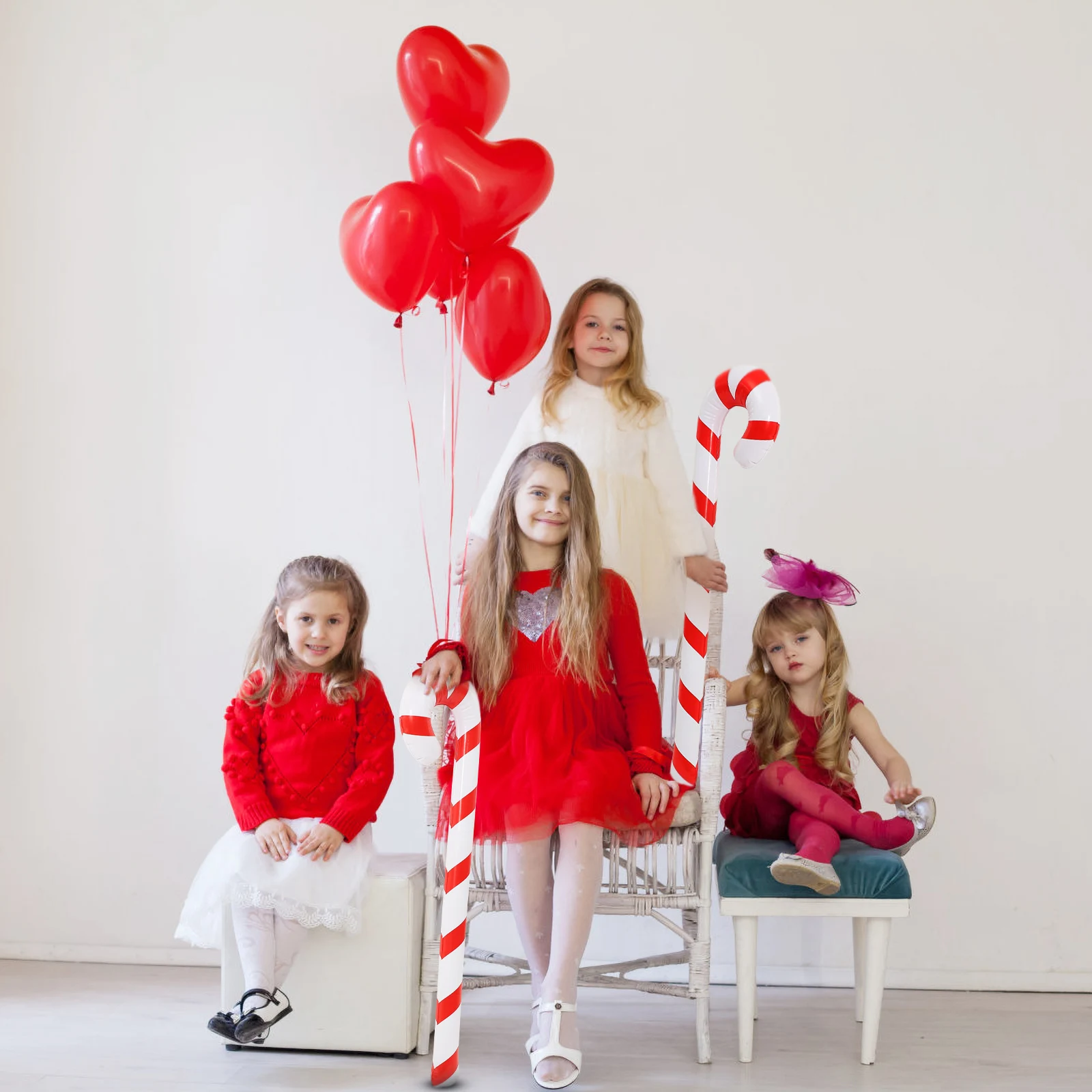 

4Pcs Inflatable Christmas Candy Canes Red White Striped Holiday Decorations Premium PVC Leak Proof Balloons for Xmas Party Home