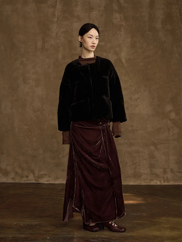 

Lightweight Bla Silk Velvet down Jaet Say White Filling 90 Du down Outerwear Casual Sle Women's ort Coat