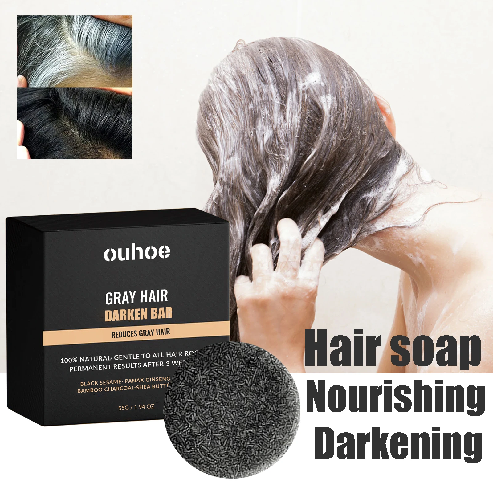 

55g Black Hair Cleaning Soap Herbal Nourishing Scalp Gentle Cleaning Dirts Moisturizing Smoothing Volumizing Hair Cleaner Soap