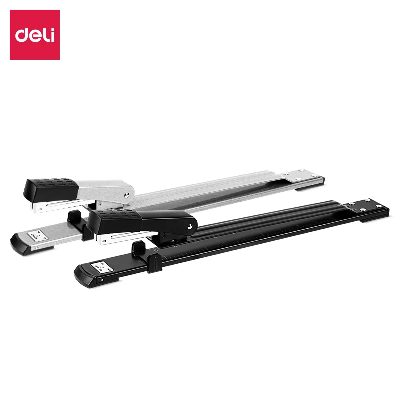 Deli 0334 สํานักงานธุรกิจเครื่องเย็บกระดาษมัลติฟังก์ชั่นพร้อมแขนขยายโลหะสีดําสีเทา Manual Power 36 ชิ้นต่อชุดกล่อง