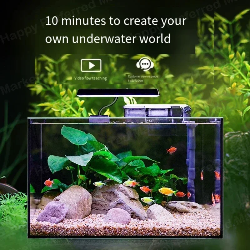 Fish tank full set of gold crystal ultra-white glass tank living room small desktop water-free ecological grass