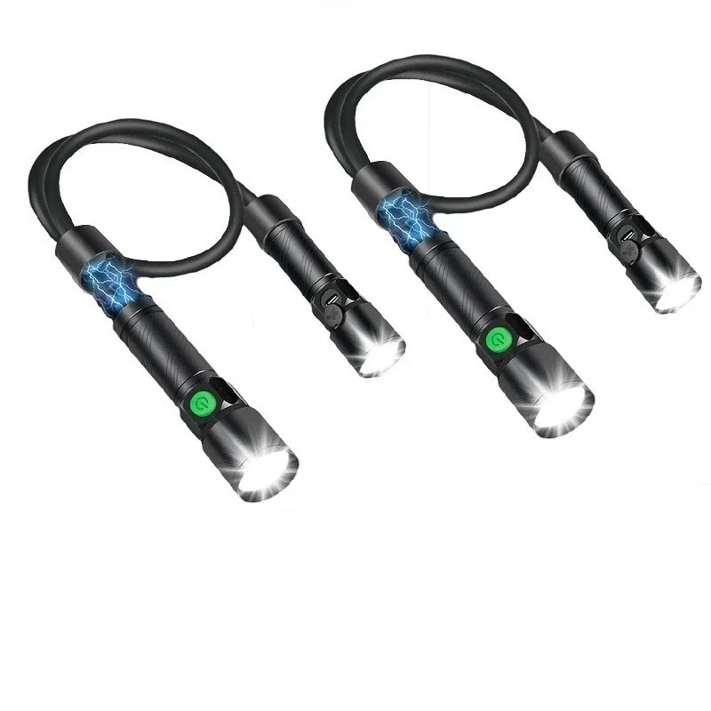 充電式でズーム機能付きのled作業灯。磁石付きベースで、首から下げて使える懐中電灯。バーベキューや屋外での照明に最適。