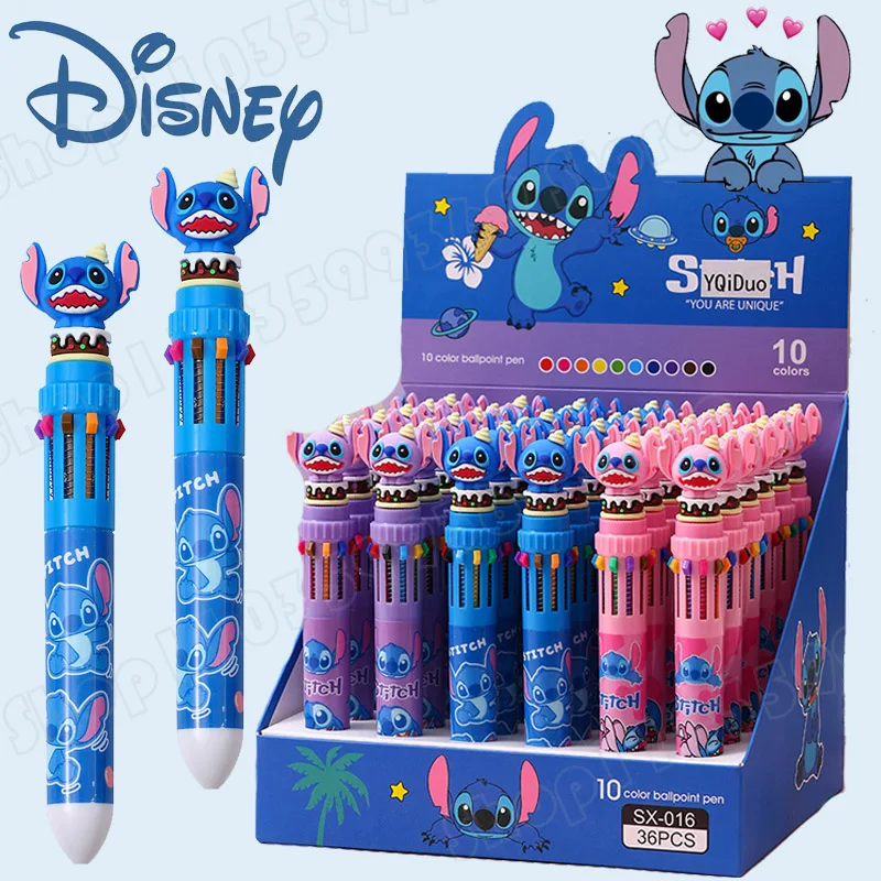 

Stitch Disney Ballpoint Pen Ten-color Marker Students Multifunctional Painting Pen Press The Multi-color Ledger Pen Friend Gift