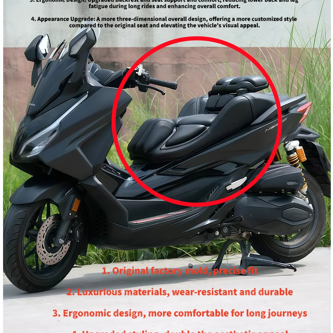 

Для Honda Forza 350 NSS350: Черное спортивное сиденье для модификации, улучшение внешнего вида скутера, модифицированные детали и аксессуары