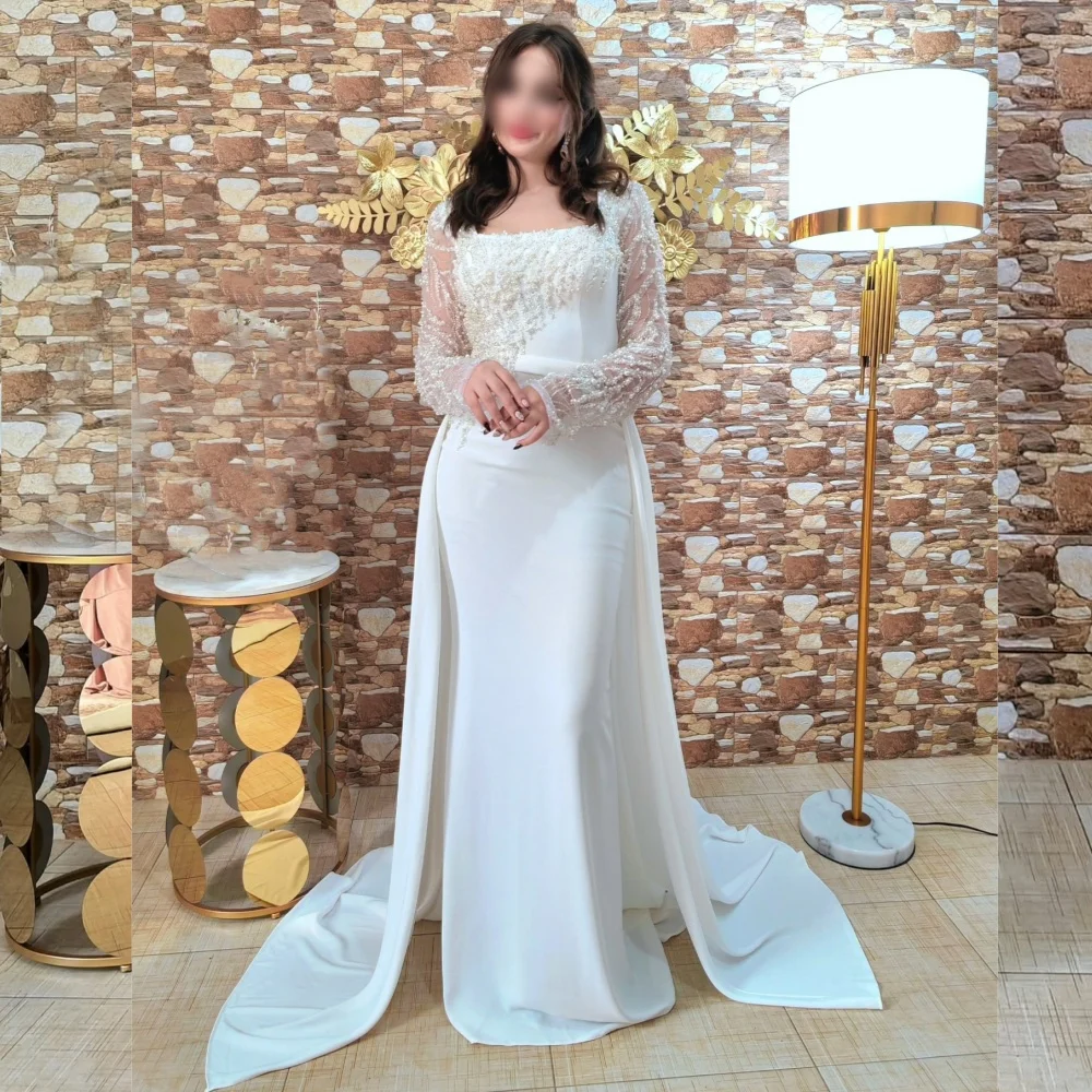 

Customized Jersey Beading Square Neck Trumpet Long Dresses Bespoke Occasion Women Luxury Evening Elegant Party Wedding