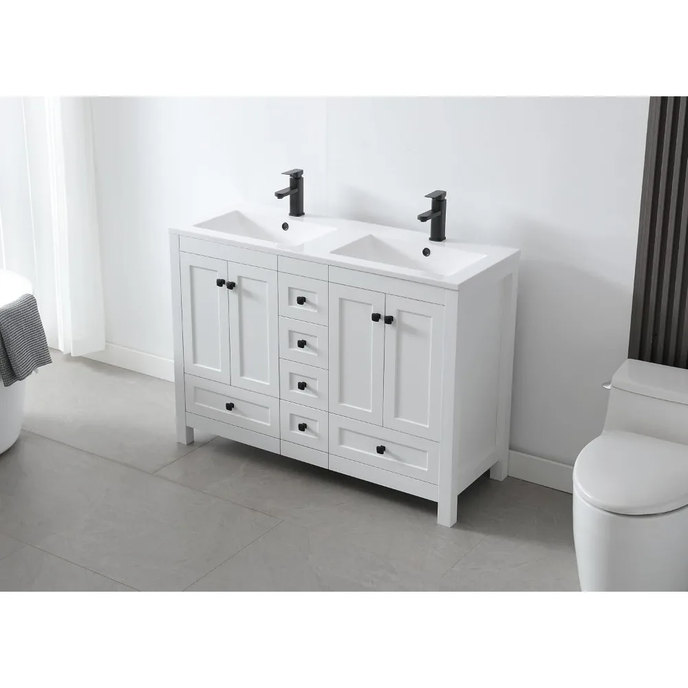 48” Bathroom Vanity, with Sink,with 2 Resin Basin Sinks Top, Faucet and Drawers,  Modern Painted Bathroom Storage Cabinet