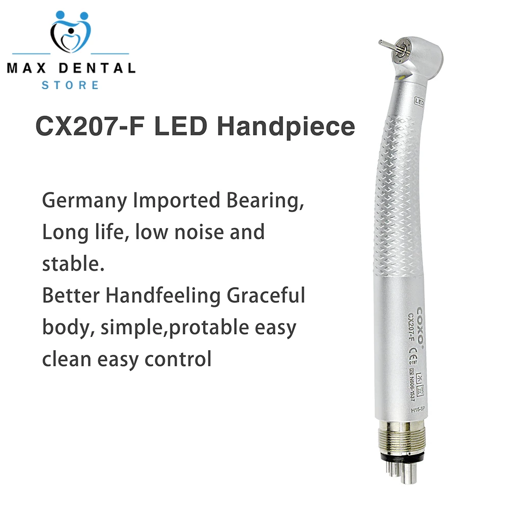 Dental LED High Speed Handpiece Standard Head Push Button Three Water Spray E-generator Air Turbine 4 Holes Dentist Instrument