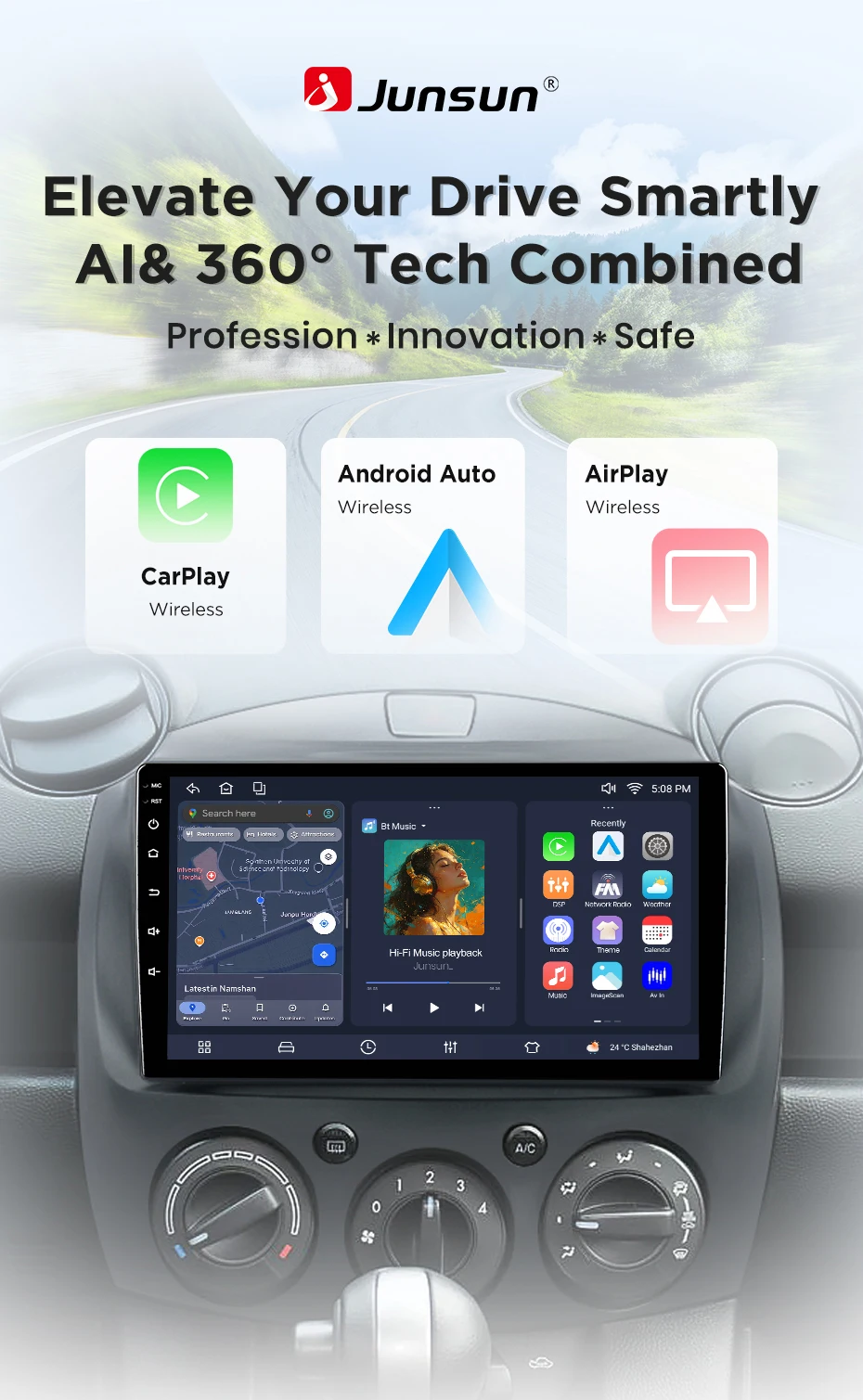 Junsun Android 15 Intelligente Autosysteme für Mazda 2 Mazda2 2007-2014 AI Wireless CarPlay für Apple Auto – Detail 4