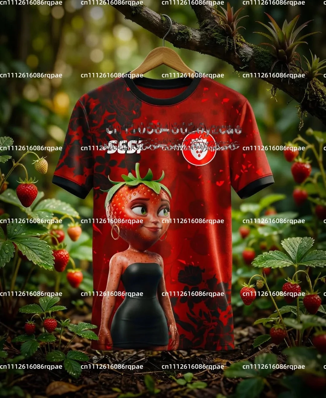Sport Top Unisex Short Sleeve Cute Strawberry Fruit Cartoon Love Print Quick-Dry Casual T‑Shirt