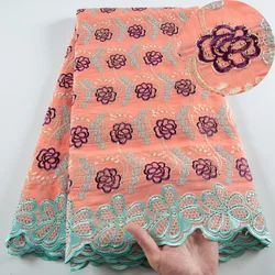 Latest African Cotton Lace Fabric 2024 High Quality 5Yard Embroidery Nigerian Lafaya Lace Swiss Fabric Dress for Women Sew A3921