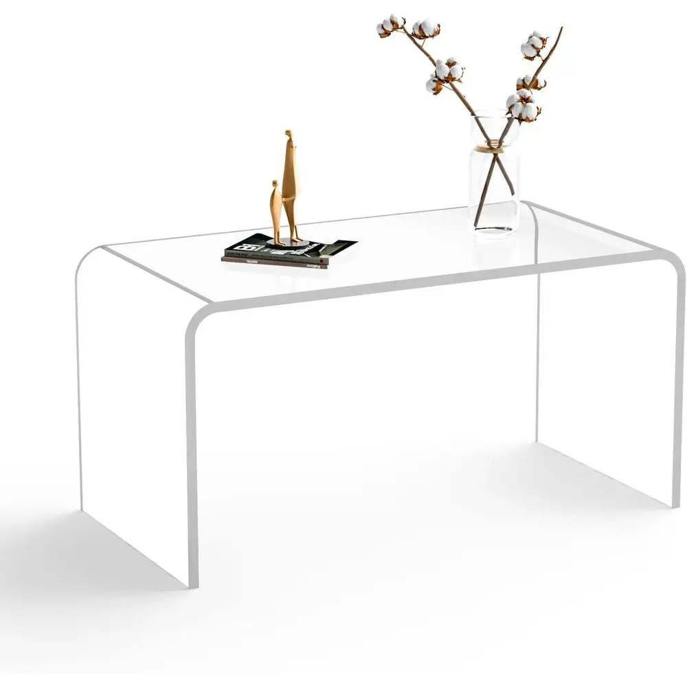 

Modern Clear Acrylic Rectangle Coffee Table, 32L x 16W x 16H, 0.6 Thick, for Living Room, Bedroom, Office