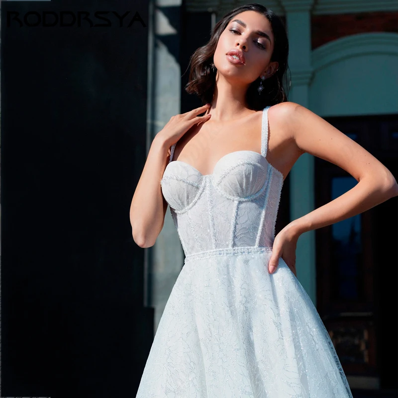 RODDRSYA Puff Mangas Querida Tule Vestido De Noiva Sparkly Glitter Branco Princesa Vestidos De Novia Sexy Brilhante Longo A-line Puff Mangas Querida Tule Vestido De Noiva Sparkly Glitter Branco Princesa Vestidos De Nov