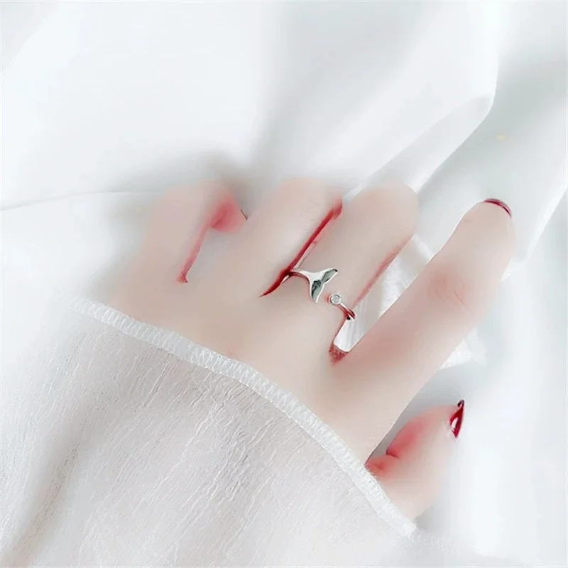 Uini-Tail hot new 925 Tibetan silver whale fishtail micro-inlay ring ladies Korean fashion tide flow cute sweet jewelry JZ133