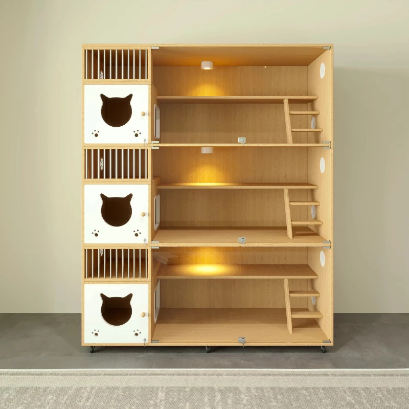 

Прочная деревянная клетка для кошек в помещении, многослойный корпус для домашних животных с лестницей
