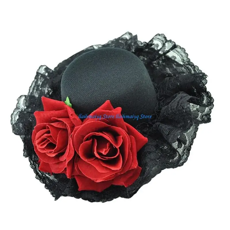 

573B Lightweight Polyester Top Hat Headdress Gothic Floral Hair Accessory Daily Use Wedding Event