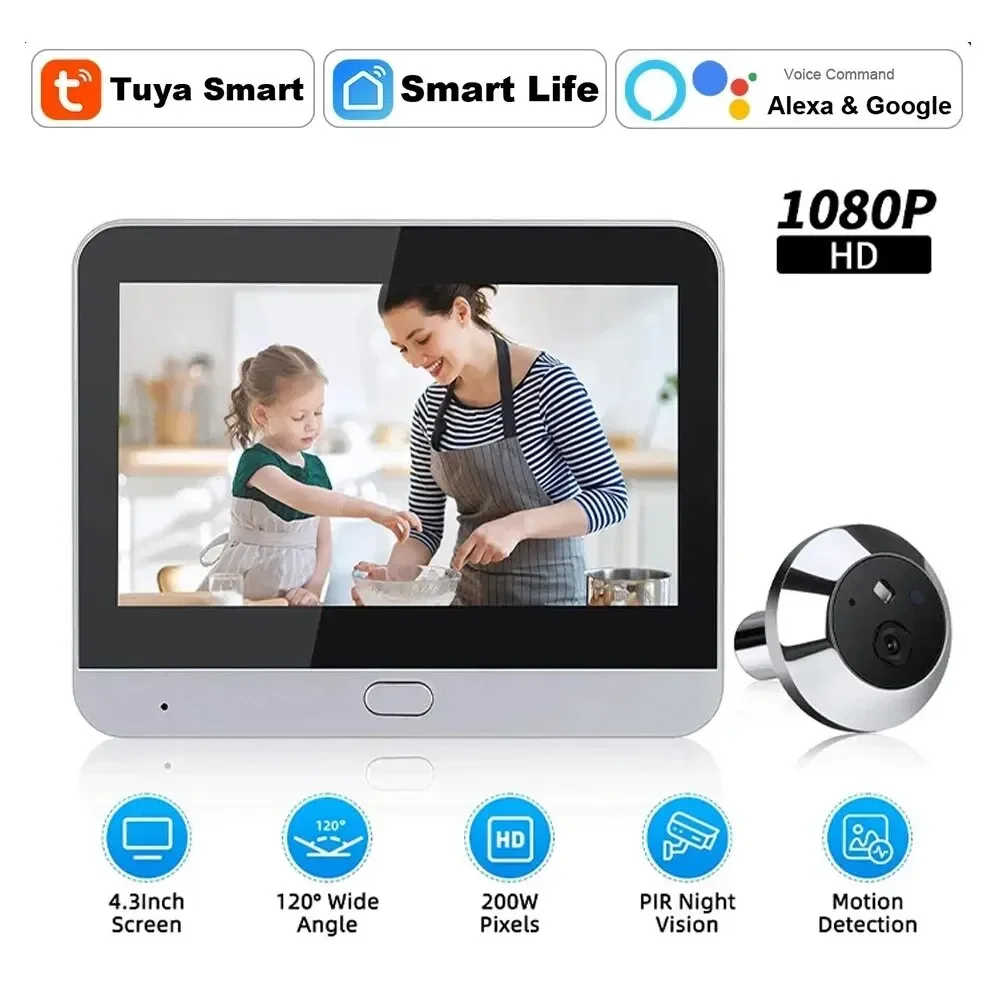 4.3 Inch Tuya Smart WiFi Peephole 1080P WiFi Peephole Video Camera Home Security Night Vision Video Door Camer