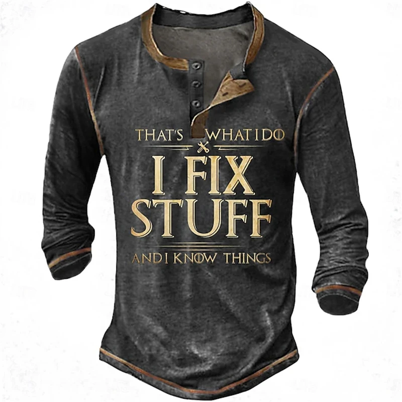 Funny Mechanic “I'm Good At Repairs And Know A Lot” Men's Long-Sleeve T-Shirt Humorous Mechanic T-Shirt Men's Henley Shirt
