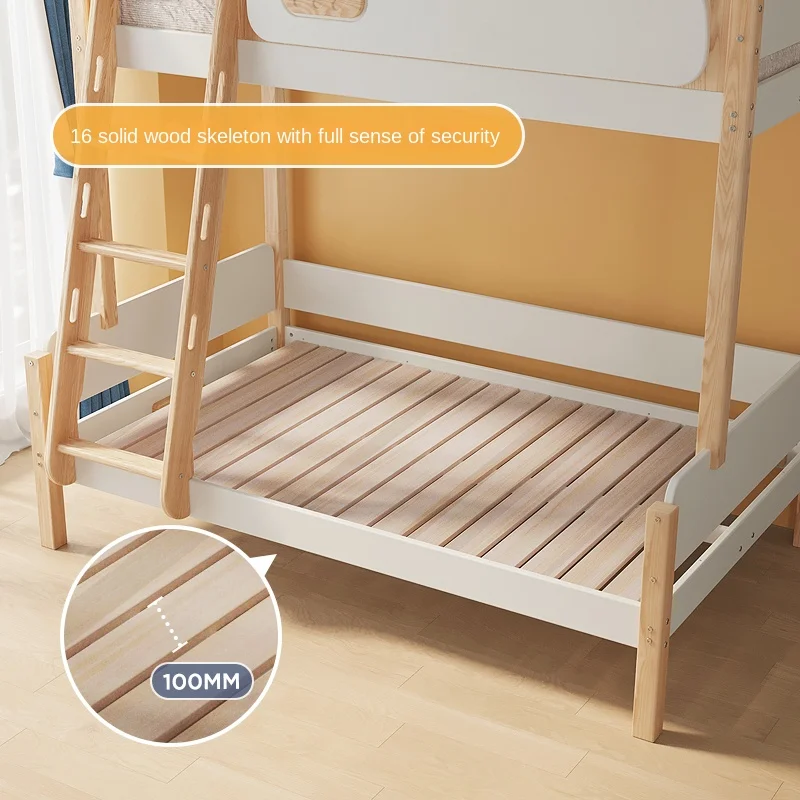 Yy White Wax Children's Height-Adjustable Bed Bunk Bed All Solid Wood Children's Bed