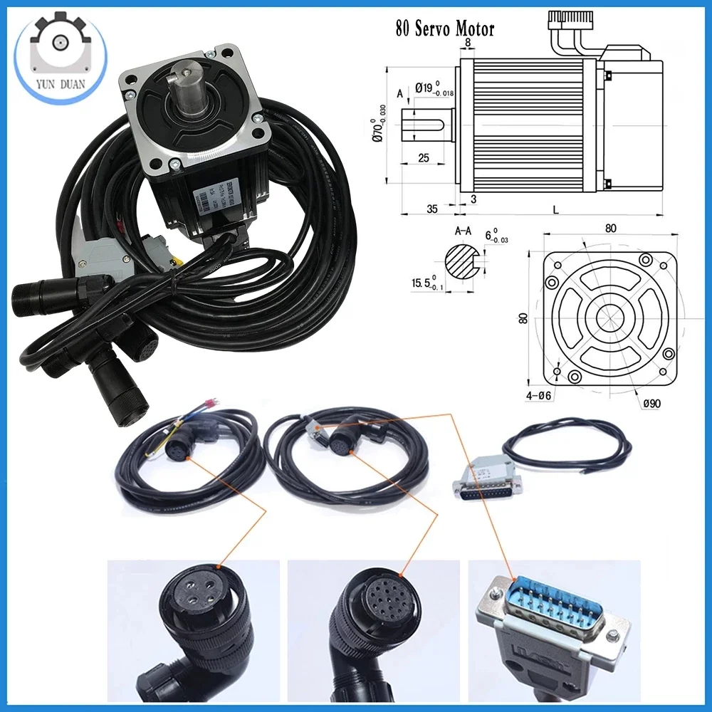 AC 서보 모터 드라이브 키트, 100W-600W 광학 인코더, 40ST/60ST Modbus RS485 + 3/5/10M 전원 케이블 인코더 케이블 AASD-15A 드라이버