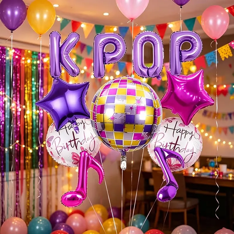 11-teiliges KPOP Buchstaben-Folienballon-Set, 4D & Lila/Rosarote Sternballons für Party, Geburtstag & Konzert-Dekoration – Detail 1