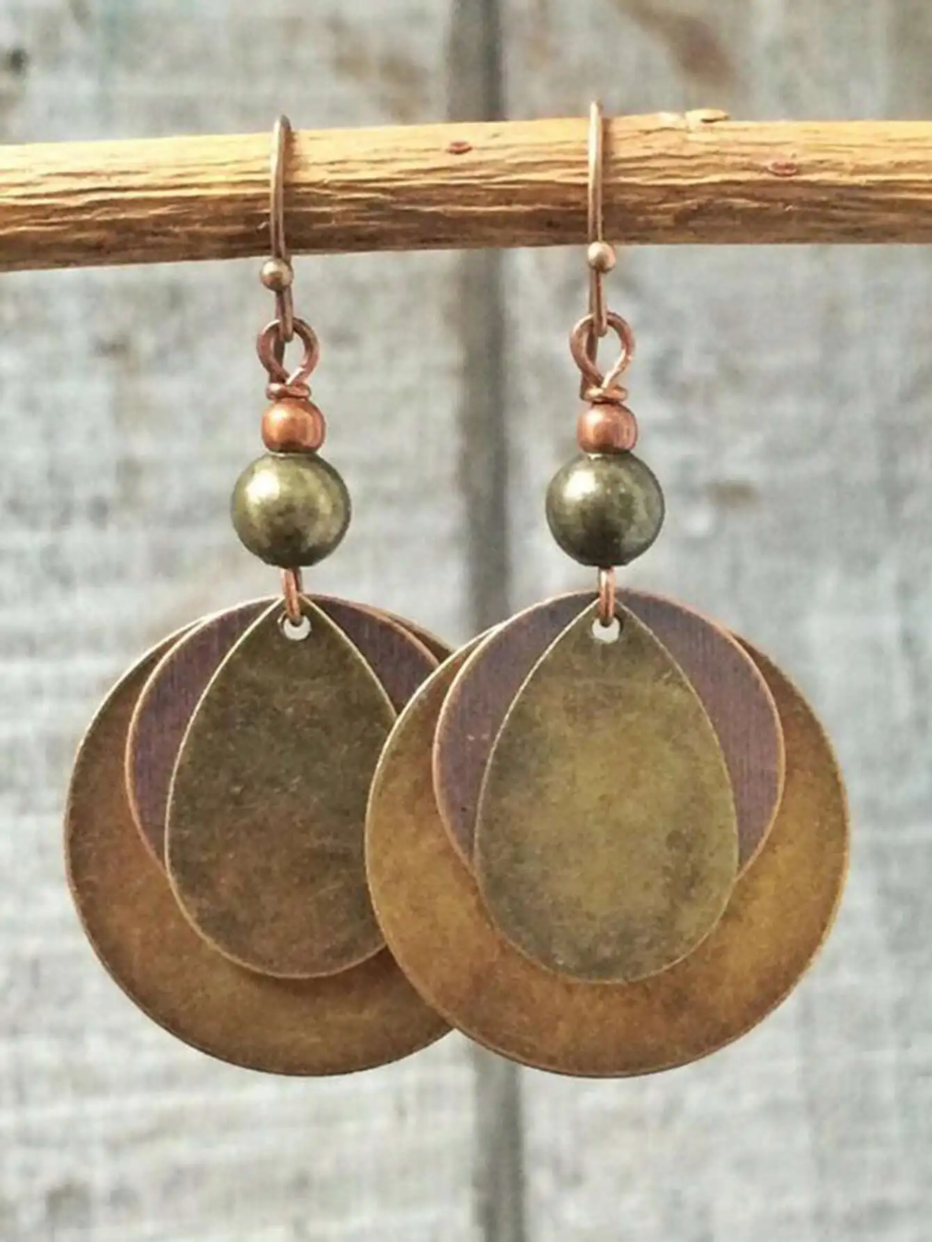 1pair Bohemian Retro Accessories, Vintage Distressed Bronze Tone Multi-Layer Round Hoop Earrings