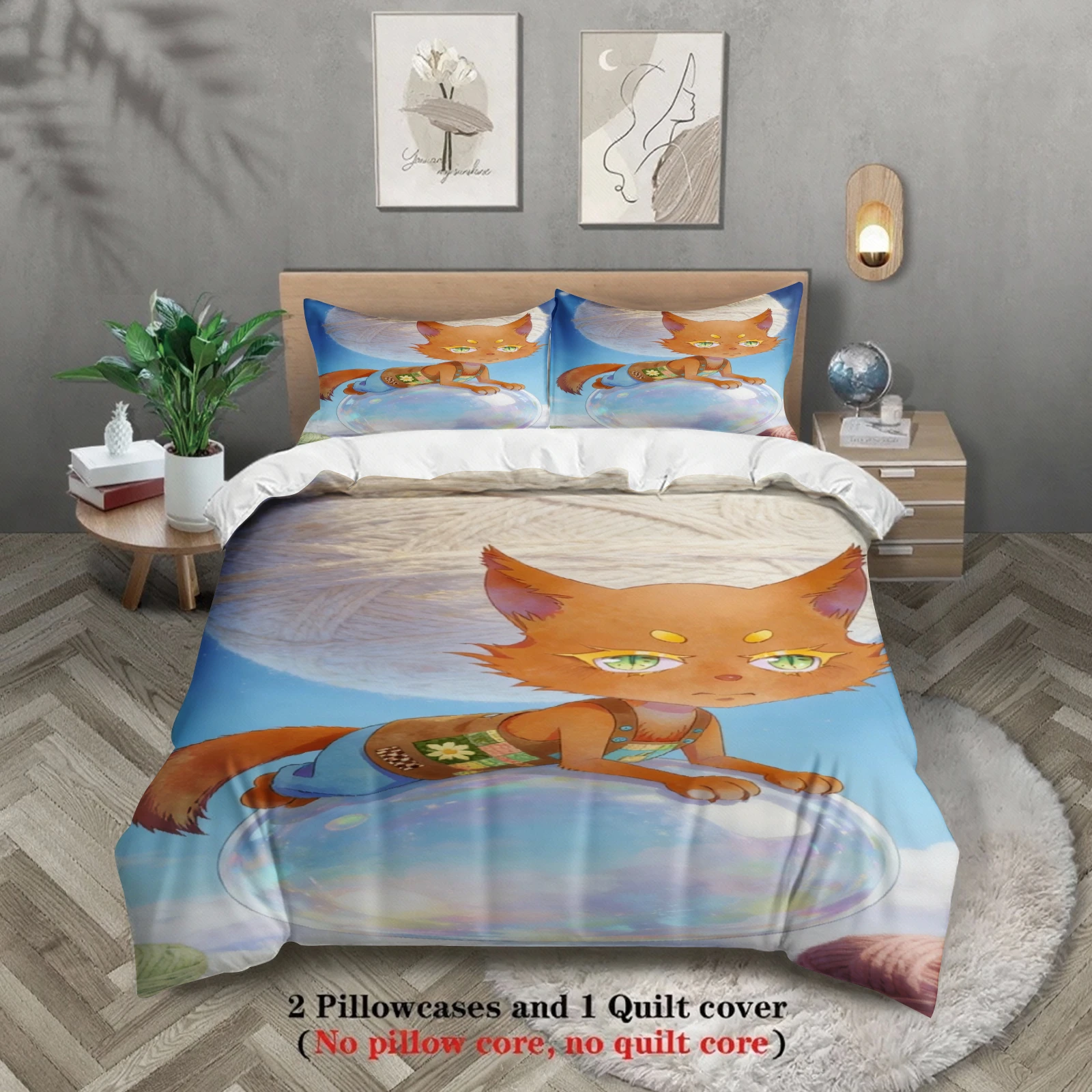 Blue Bedding Set Softville Cozy Town Cute Fern the Quilt Fox With Duvet Cover & Pillowcase For Children's Bedroom Decor