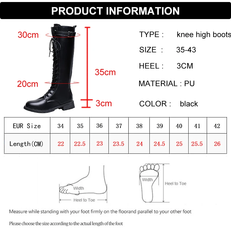 Lucyever Plus Size autunno inverno stivali alti al ginocchio donna Lace Up tacchi bassi stivali lunghi donna moda High Tube Pu Leather Botas 43