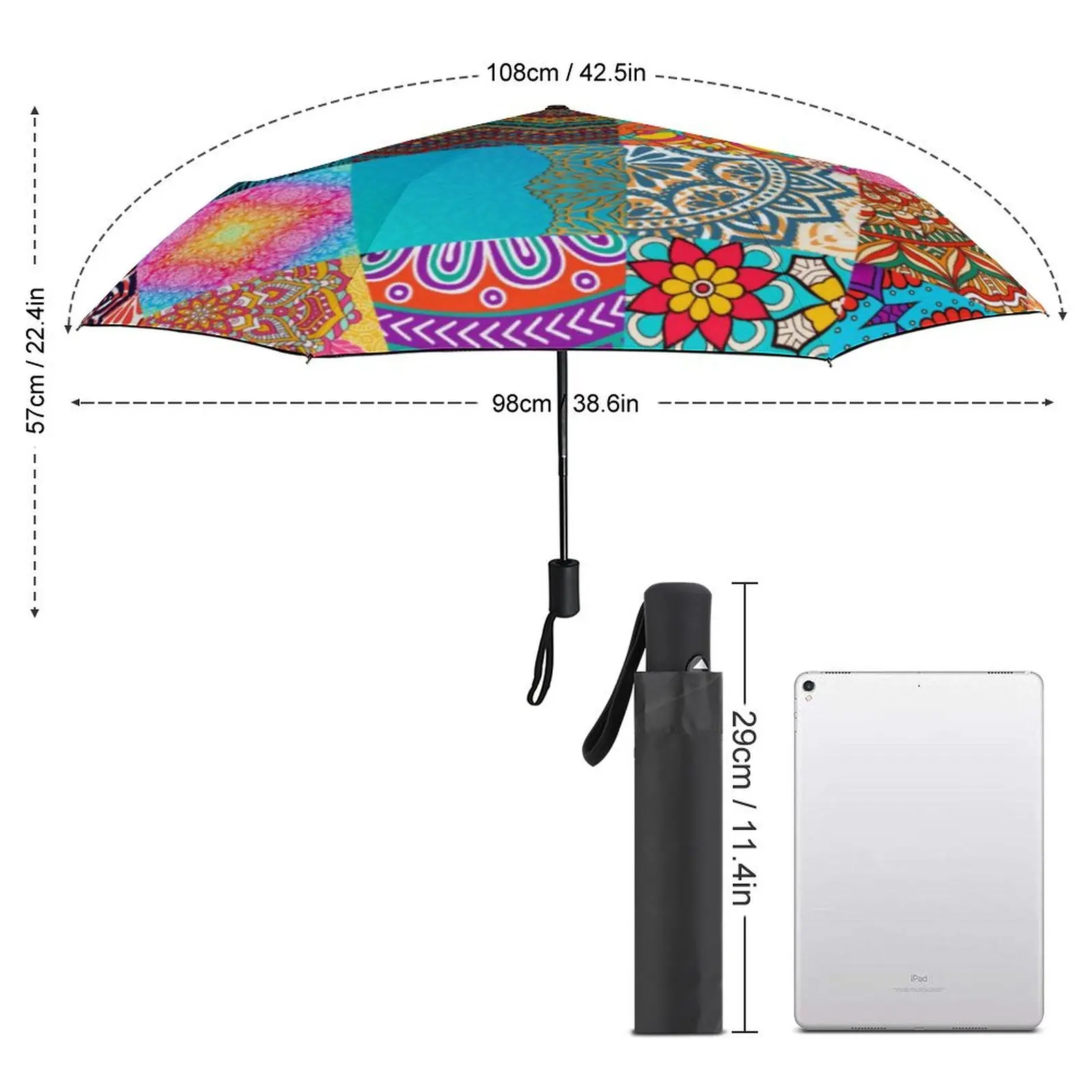 Parasol z afrykańskim nadrukiem Patchwork Kolorowy automatyczny parasol wiatroodporny Estetyczny design Kompaktowy parasol zewnętrzny