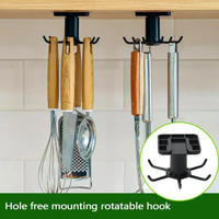 Essential for bathroom and kitchen storage! Rotating 6-hook hook, foldable wall mounted self-adhesive rack, multi-purpose cutler