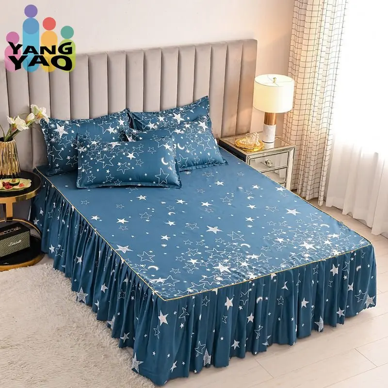 

Full Star Cotton Bed Skirt Enveloping Coverage Mattress Cover Elastic Fitted Plaid200cmx220cm Large Size Sheets Luxury Double