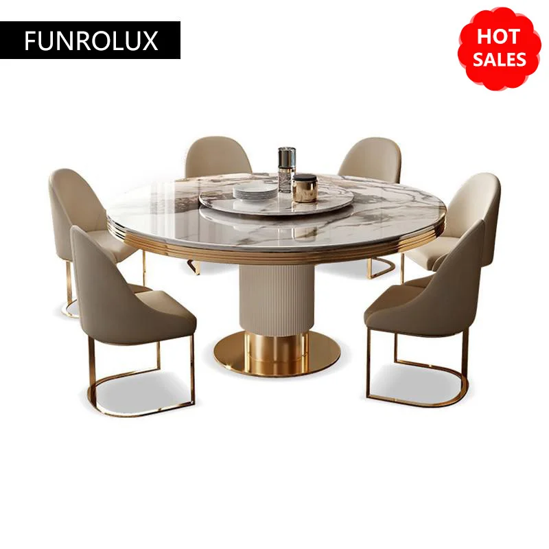 

Modern restaurant marble round dining table and chair combination simple round table with turntable dining table