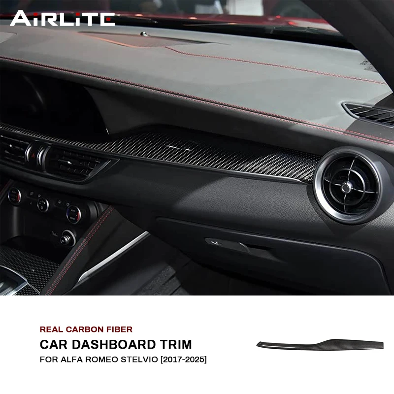

For Alfa Romeo Stelvio 2017-2020 Real Carbon Fiber Car Central Control Dashboard Panel Trim Cover Strip Decoration Accessories